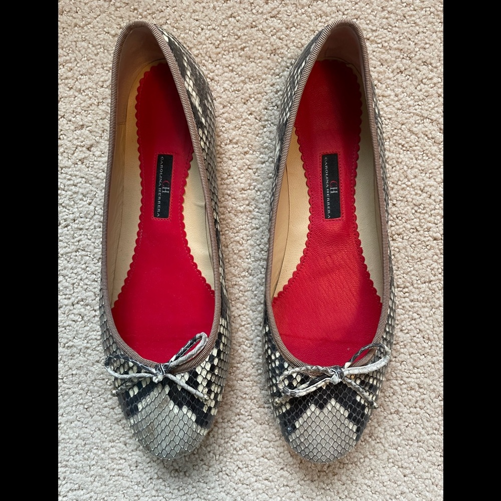 Carolina Herrera phyton leather ballerina flats